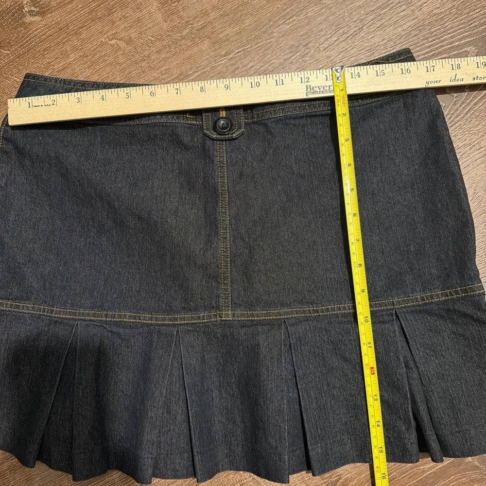 Bisou Bisou Vintage Y2K Black Denim Pleated Ruffle Mini Skirt Western Boho Sz 12